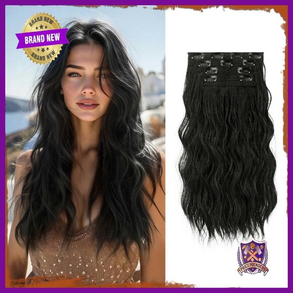 16 Inch Clip In Hair Extensions 4PCS Synthetic Curly Thick 140g main image 7